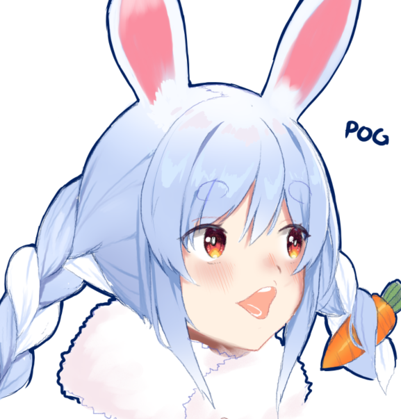 1girl, animal_ears, blue_hair, blush, braid, bunny_girl, carrot, carrot_hair_ornament