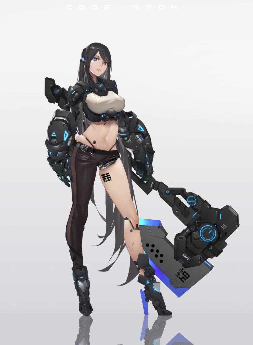 1girl, absurdres, android, asymmetrical_clothes, asymmetrical_legwear, bangs, black_hair, black_panties