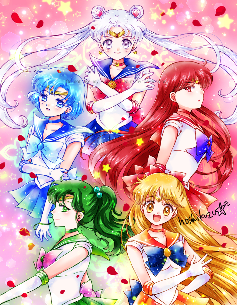 5girls, :d, aino_minako, alternate_eye_color, alternate_hair_color, back_bow, bishoujo_senshi_sailor_moon, blonde_hair