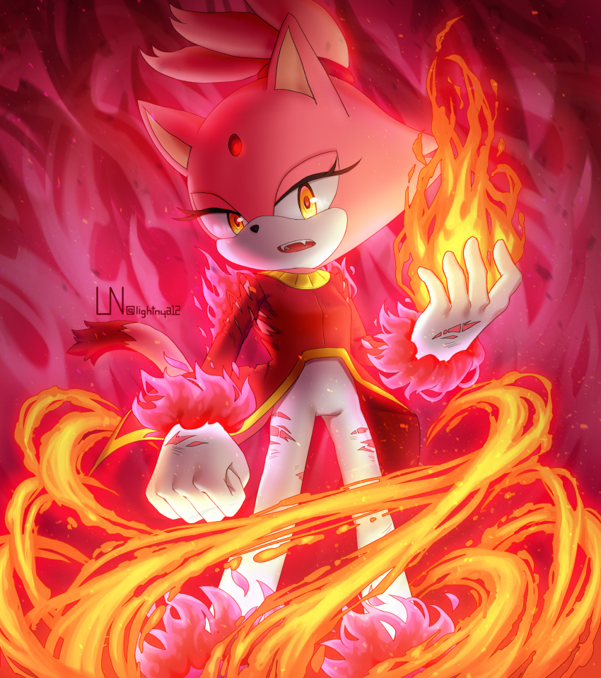1girl, absurdres, animal_ears, artist_logo, blaze_the_cat, breasts, burning_blaze, cat_ears