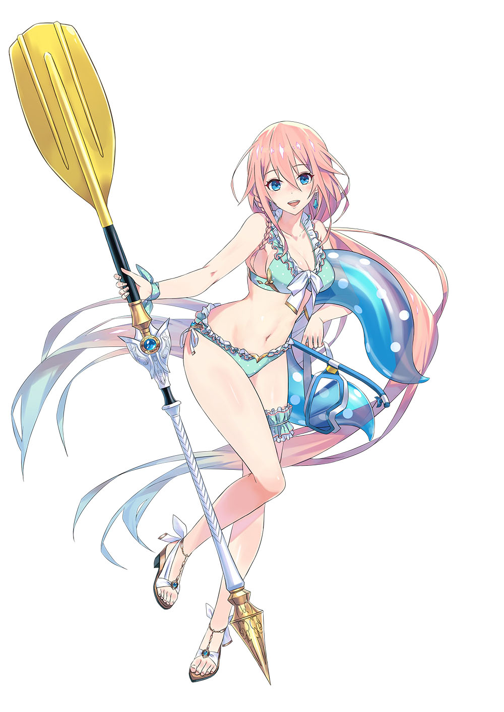 1girl, bikini, blue_eyes, earrings, frilled_bikini, frills, full_body, goggles