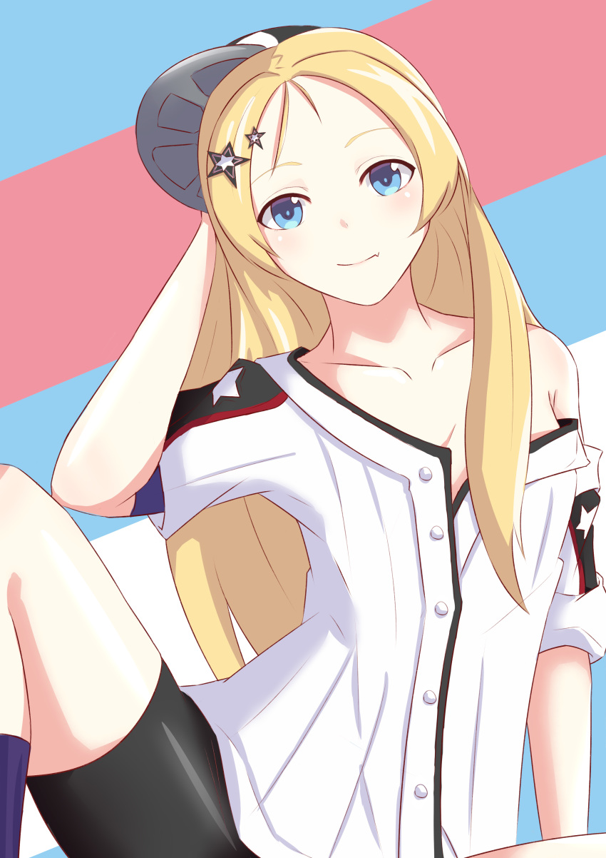 1girl, absurdres, arm_behind_head, azur_lane, bangs, baseball_cap, baseball_uniform, bike_shorts