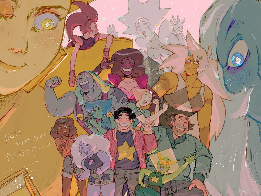 2boys, 6+girls, amethyst_(steven_universe), beard, bismuth_(steven_universe), black_hair, blue_diamond_(steven_universe), blue_hair