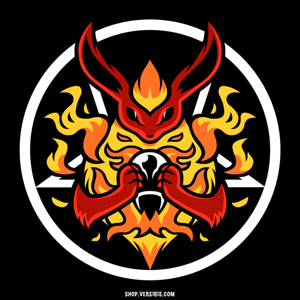 black_background, black_eyes, commentary, creature, dome_fossil, english_commentary, fire, flareon