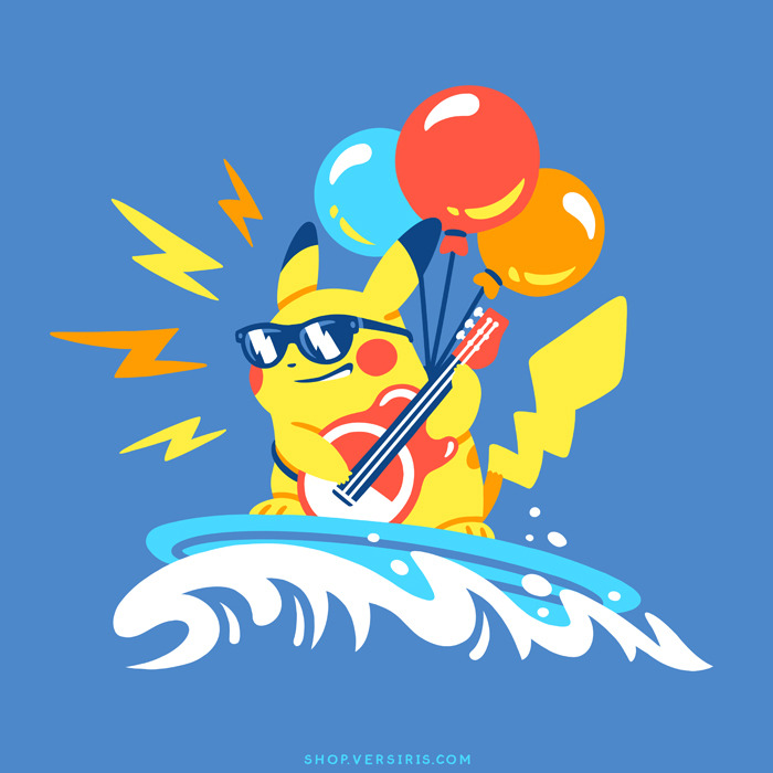 blue_background, commentary, electric_guitar, english_commentary, flying_pikachu, full_body, gen_1_pokemon, guitar