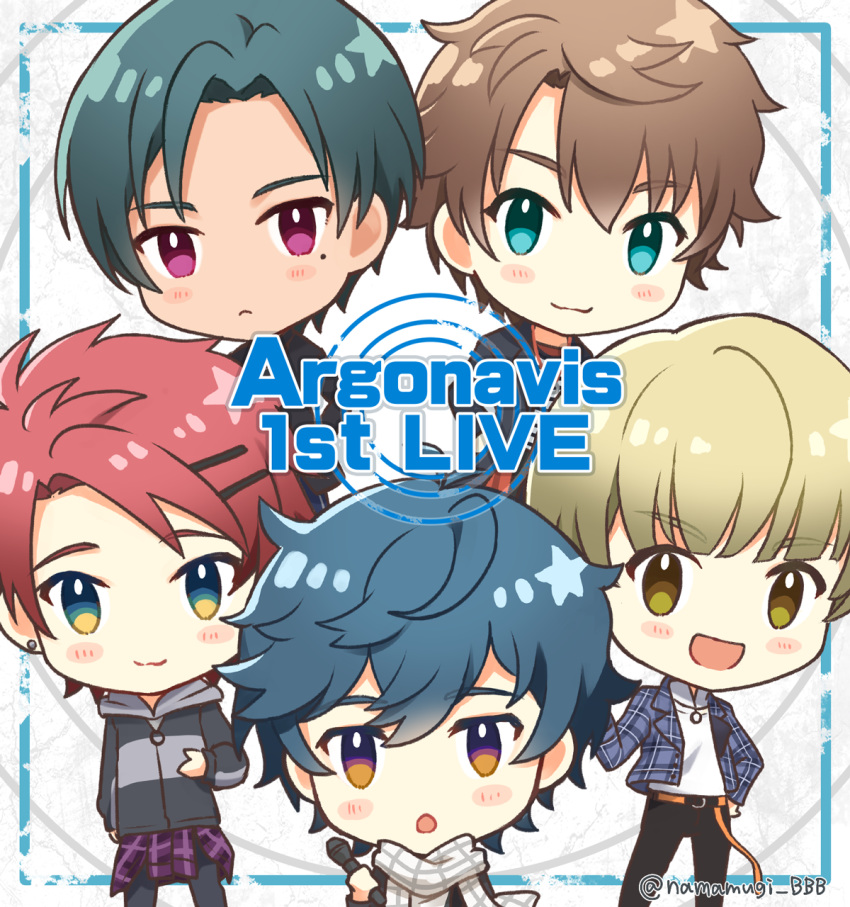 5boys, aqua_eyes, argonavis_from_bang_dream!, bang_dream!, blonde_hair, blue_hair, blush, blush_stickers