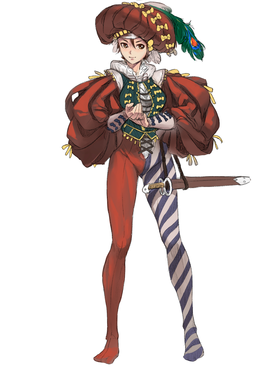 1girl, asymmetrical_clothes, bow, brown_hair, character_request, copyright_request, cross-laced_clothes, full_body