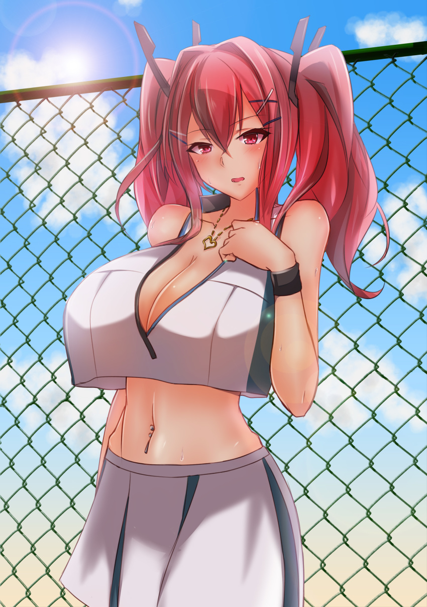 1girl, absurdres, azur_lane, bangs, blue_sky, blush, breasts, bremerton_(azur_lane)