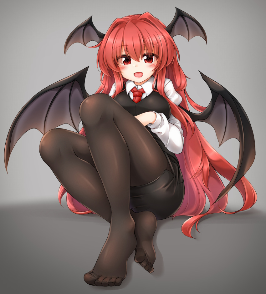 1girl, :d, bangs, black_legwear, black_skirt, black_vest, blush, breasts