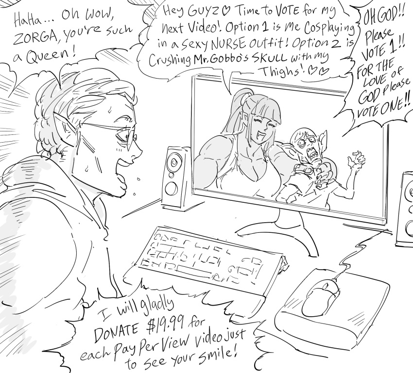 1girl, 2boys, :d, bangs, bb_(baalbuddy), blunt_bangs, closed_eyes, commentary
