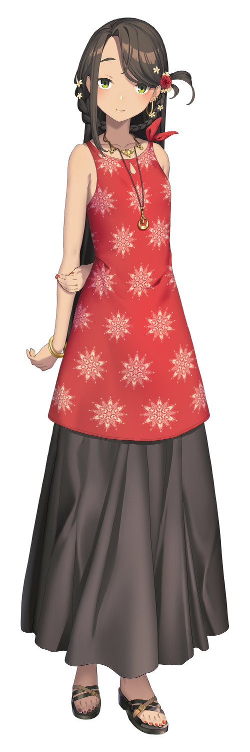 1girl, aadya_(nijisanji), artist_request, bangs, black_hair, black_skirt, blush, bracelet