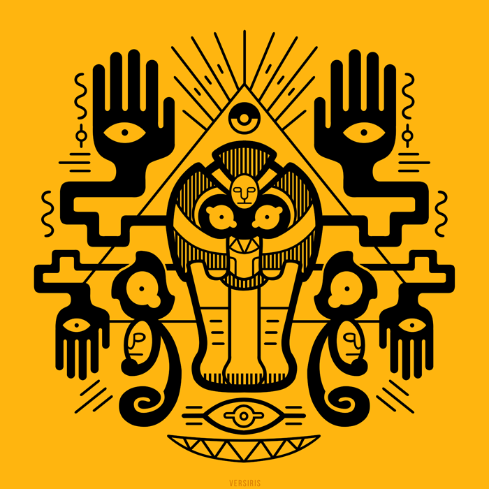 cofagrigus, commentary, creature, english_commentary, eyes, full_body, gen_5_pokemon, looking_at_viewer, monochrome, no_humans, pokemon, pokemon_(creature), signature, versiris, yamask, yellow_theme