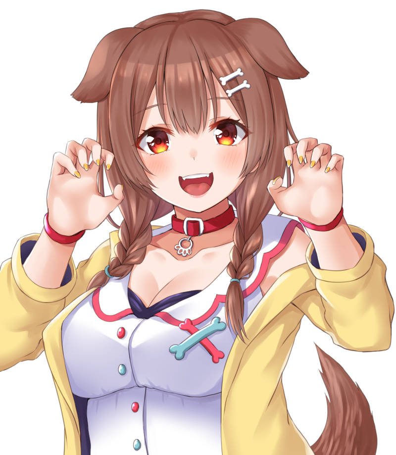 1girl, :d, ako_suke, animal_ears, bangs, blush, bone_hair_ornament, braid