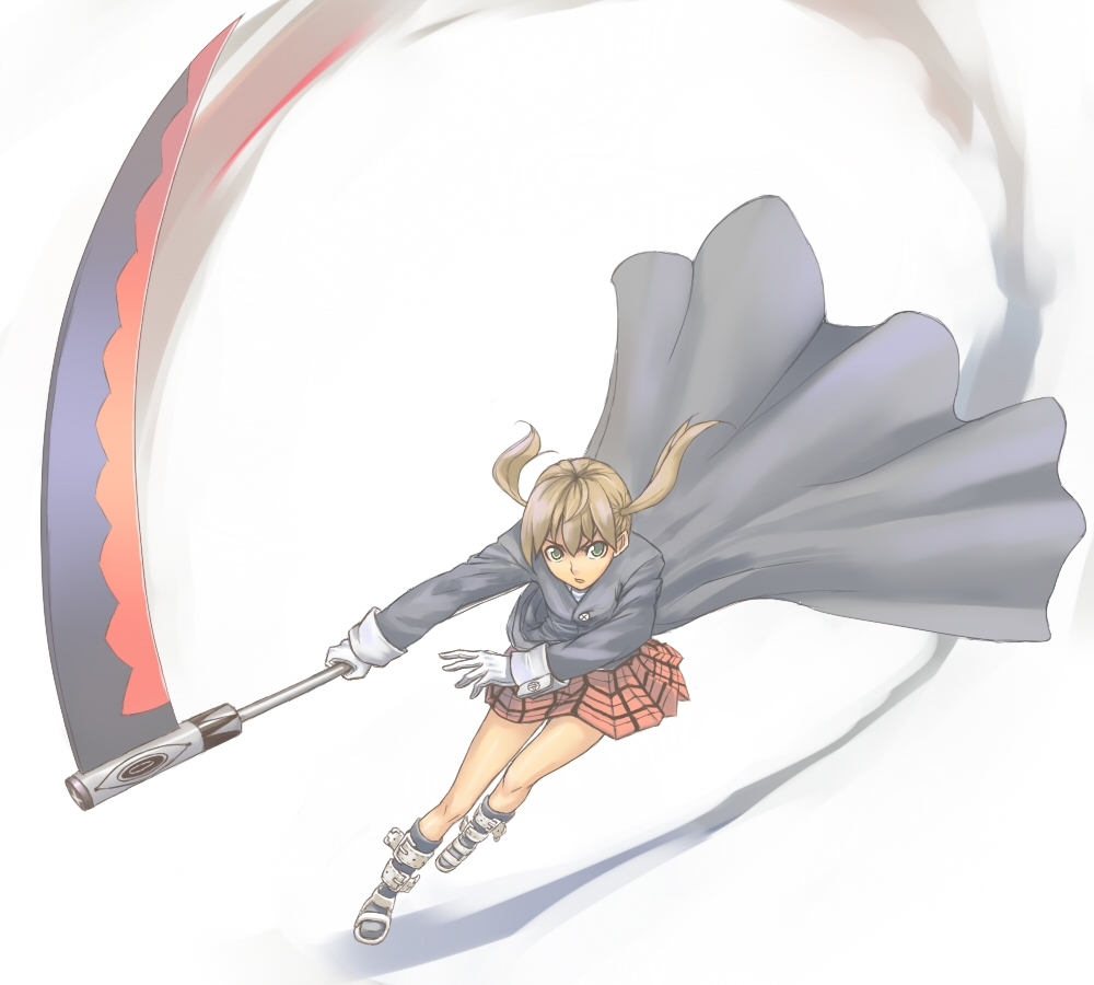 gloves, maka_albarn, maka_arubaan, plaid, plaid_skirt, scythe, skirt, soul_eater