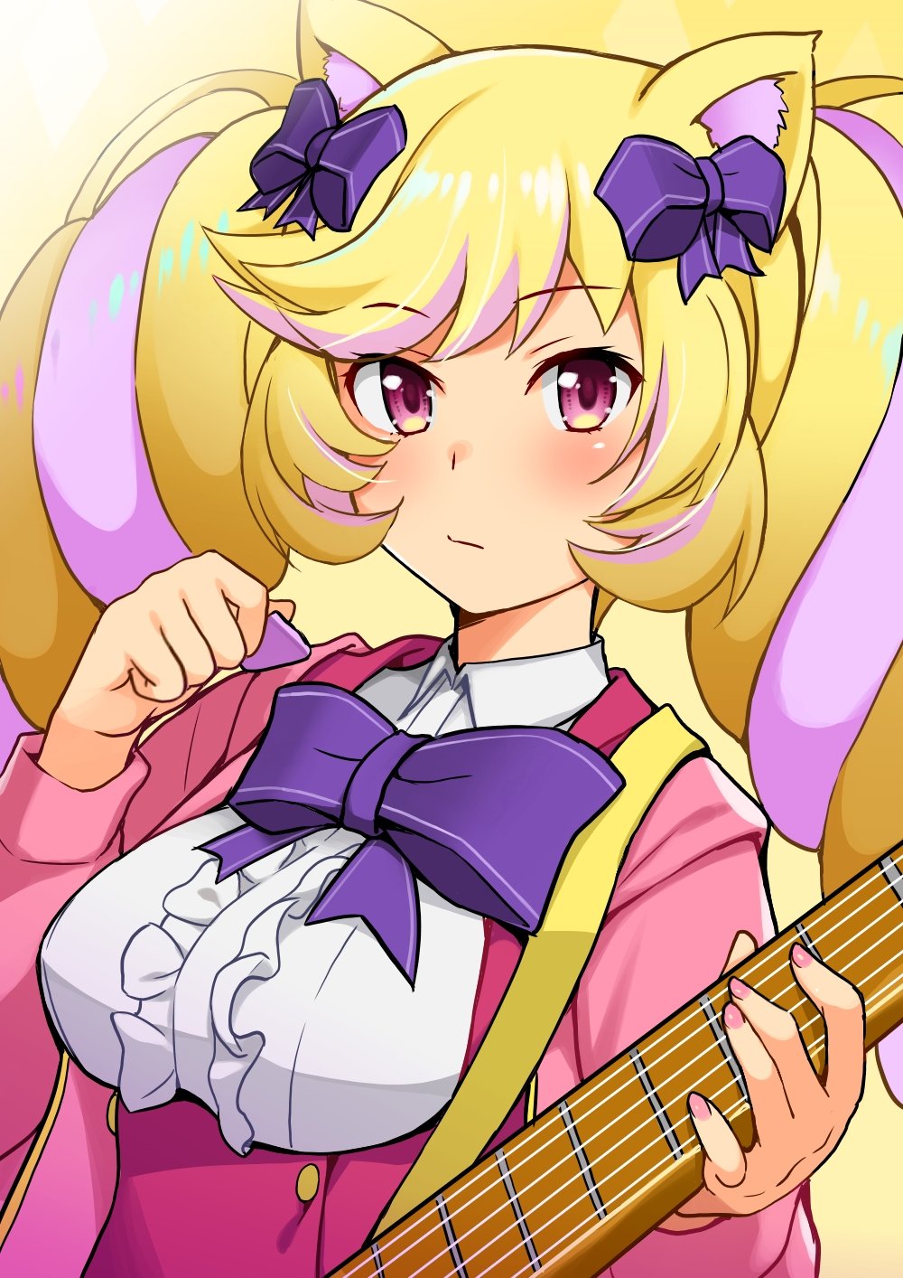 1girl, animal_ears, blonde_hair, blush, breasts, cat_ears, closed_mouth, expressionless