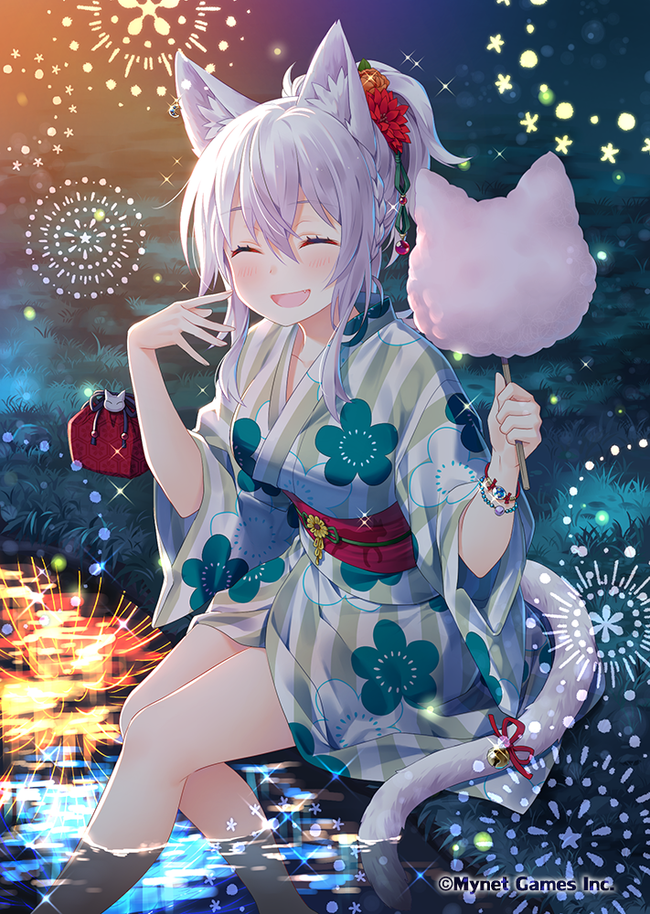 1girl, animal_ears, blush, breasts, cat_ears, cat_girl, cat_tail, closed_eyes