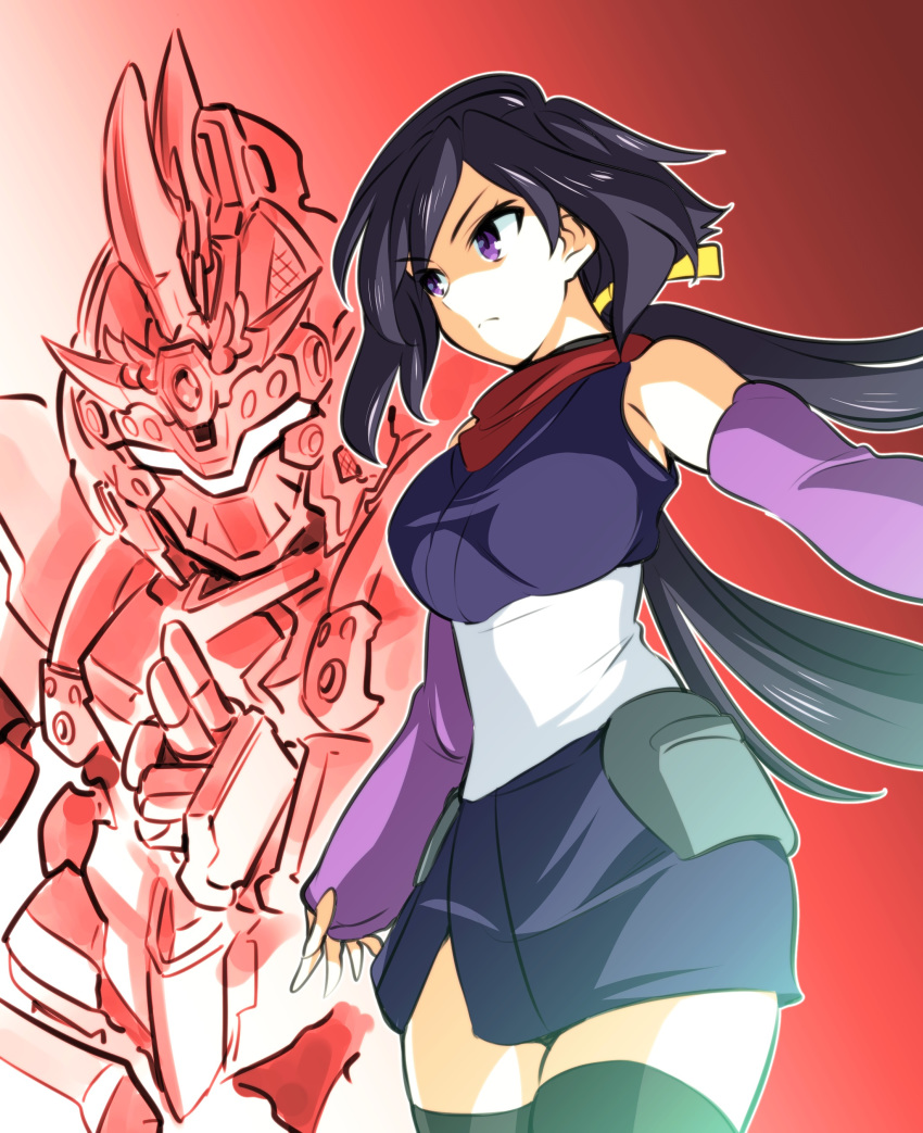 1girl, absurdres, ayame_(gundam_build_divers), black_hair, breasts, dress, gundam, gundam_build_divers