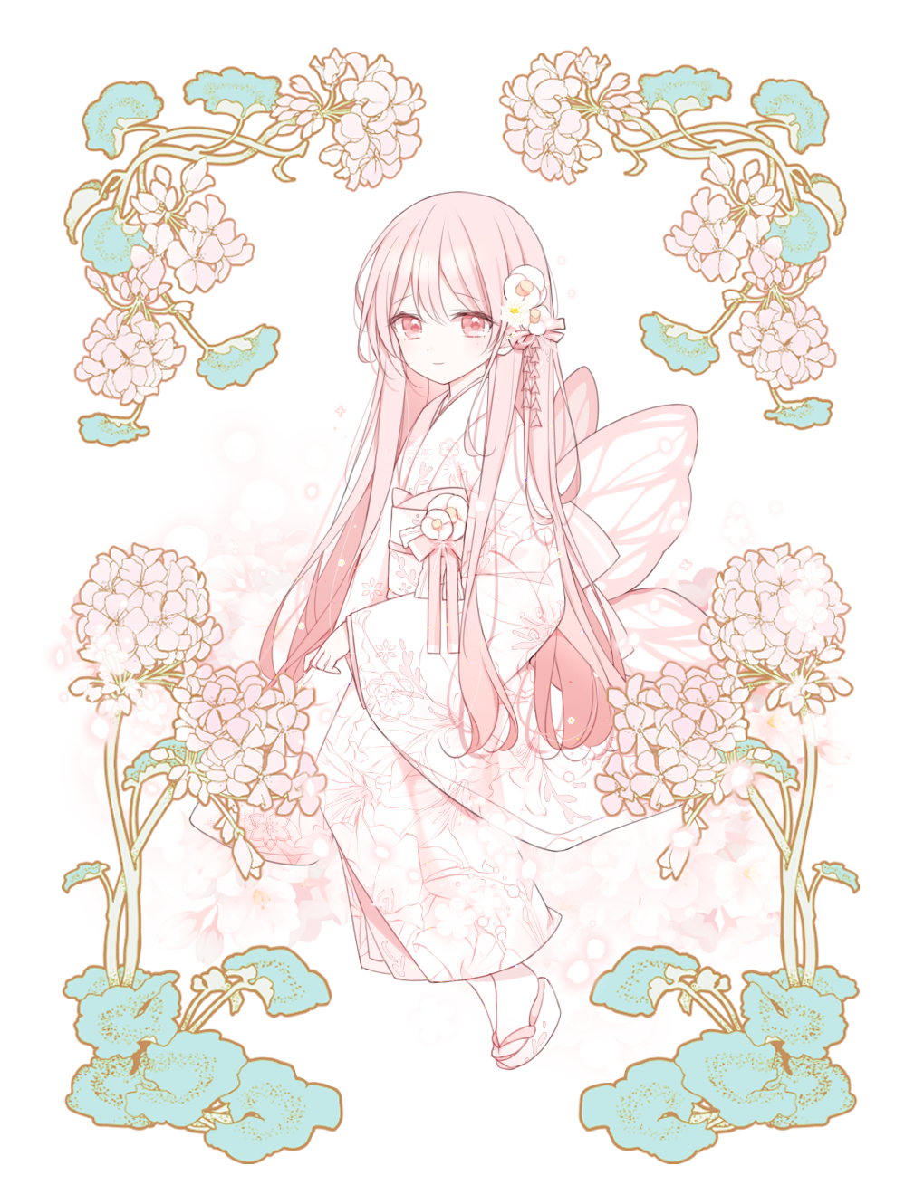 1girl, bangs, blush, closed_mouth, commentary, eyebrows_visible_through_hair, fairy_wings, floral_print