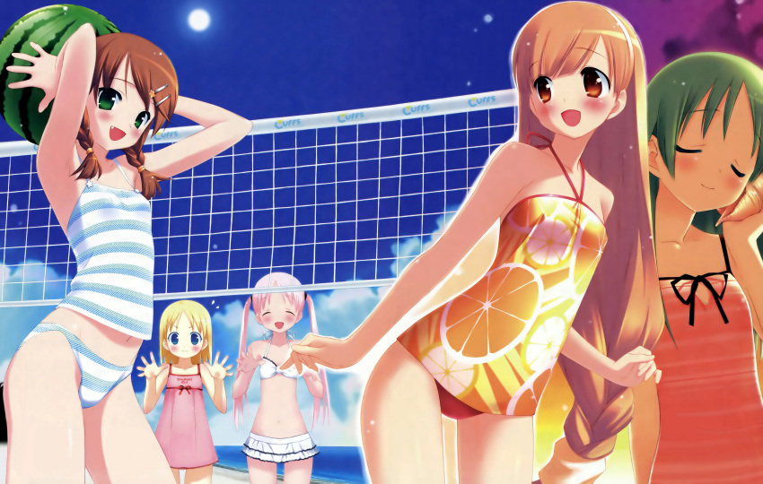 armpits, bikini, blush, braid, fang, food, fruit, garden_(game)