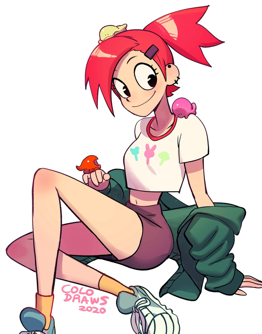 1girl, black_eyes, black_skirt, colo_(nagrolaz), dated, ear_piercing, earrings, foster's_home_for_imaginary_friends