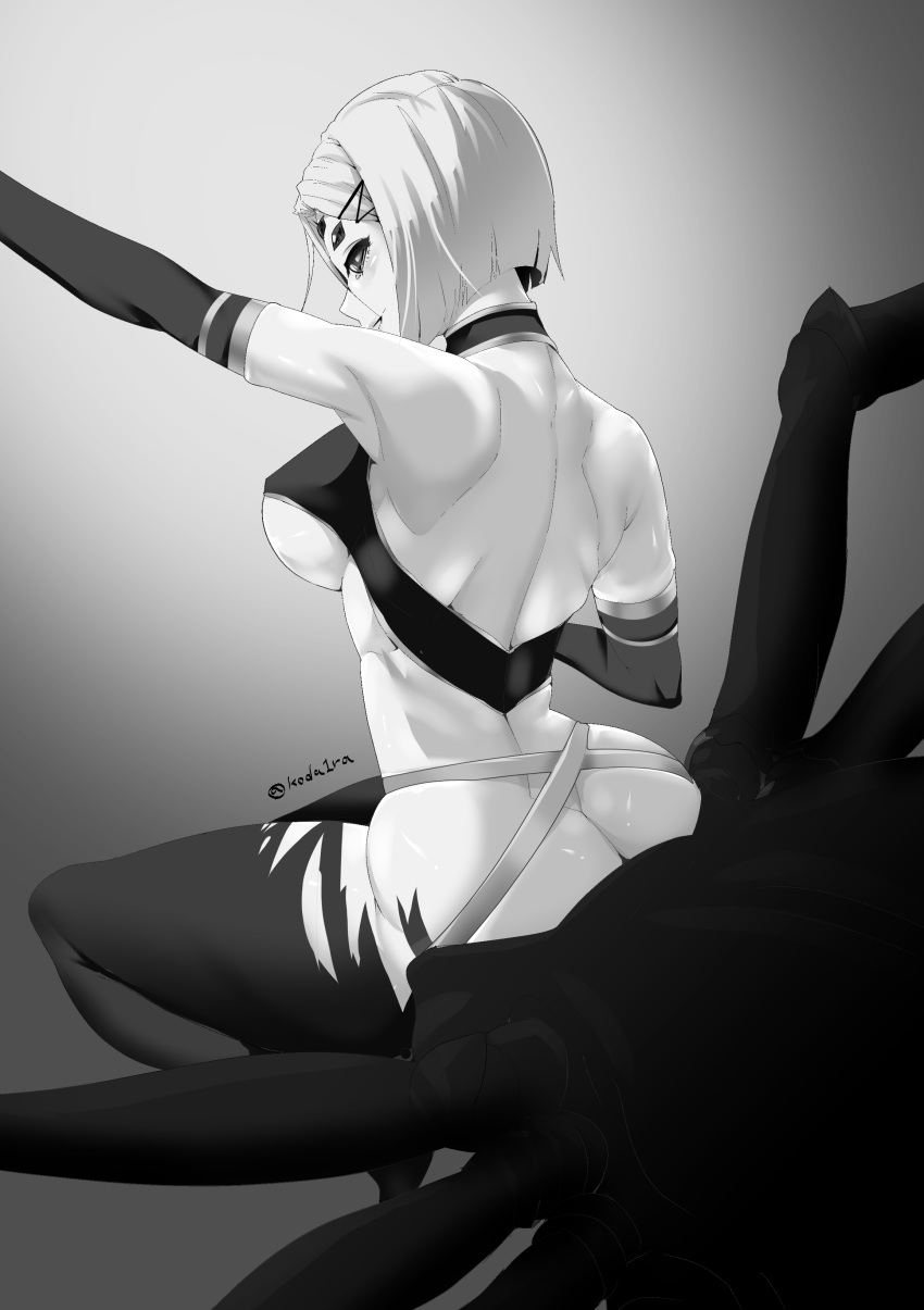 1girl, absurdres, arachne, ass, bare_back, bare_shoulders, breasts, commentary_request