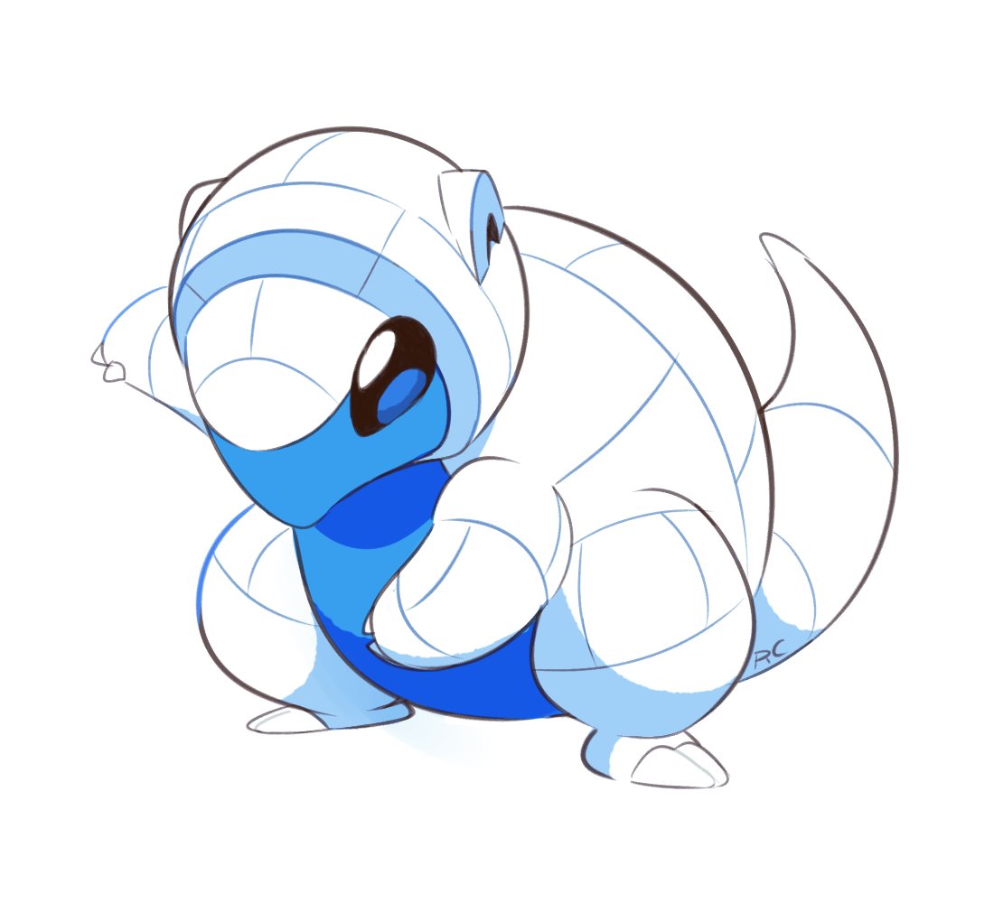 alolan_form, alolan_sandshrew, artsy-rc, commentary, english_commentary, gen_7_pokemon, looking_at_viewer, no_humans