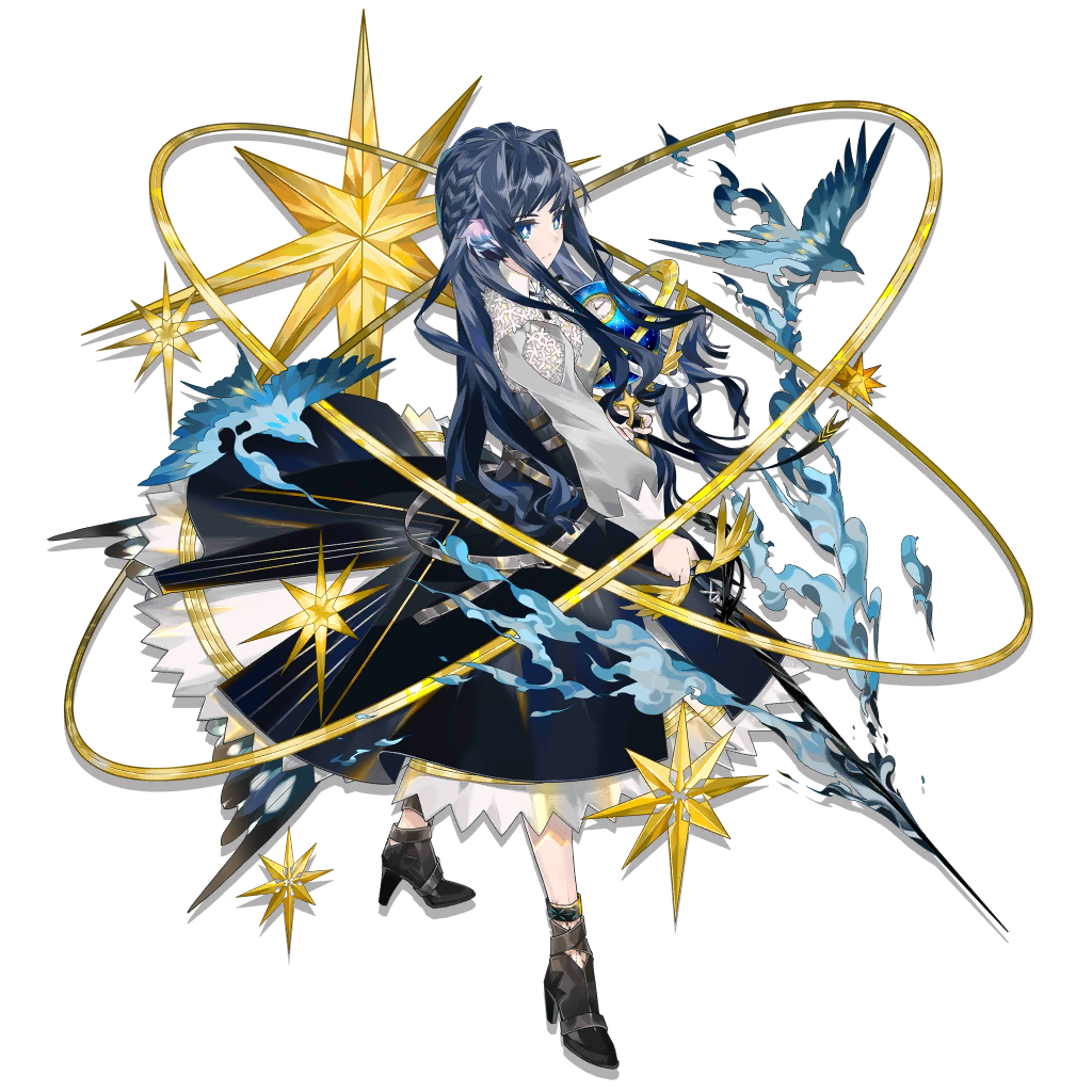 1girl, ankle_boots, arknights, astesia, bangs, bird, black_footwear, black_skirt