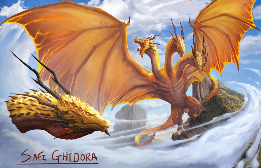 chipyray, claws, commentary, creature, crossover, dragon, dragon_horns, dragon_wings