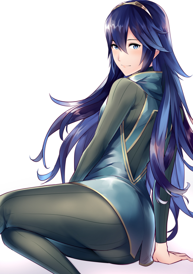 1girl, ameno_(a_meno0), ass, back, black_bodysuit, black_sweater, blue_eyes, blue_hair