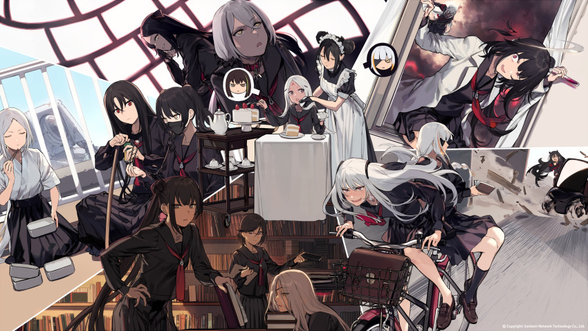 6+girls, absurdres, agent_(girls_frontline), alchemist_(girls_frontline), april_fools, architect_(girls_frontline), bag, bangs
