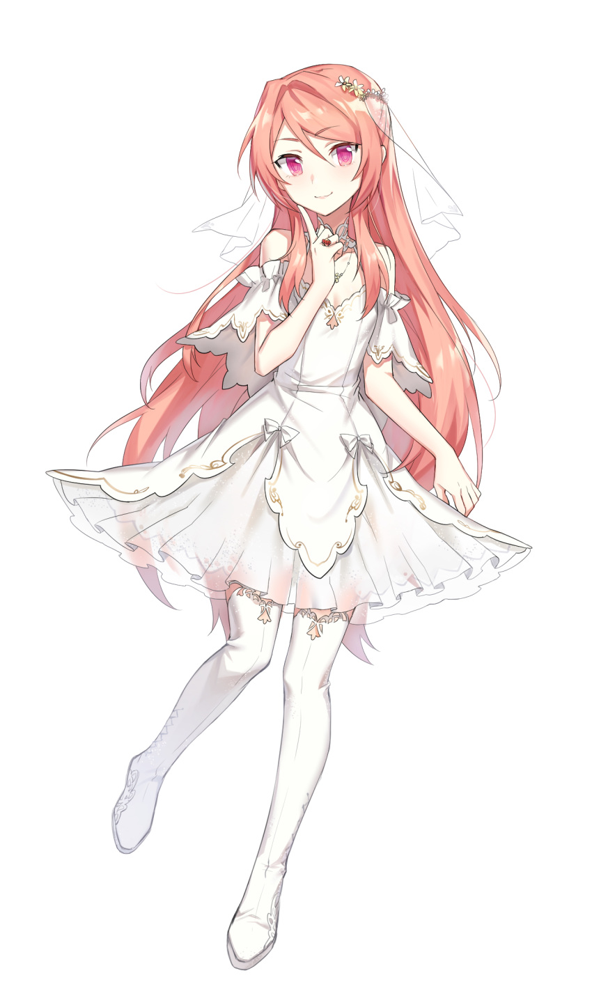 1girl, boots, closed_mouth, closers, dress, flat_chest, full_body, hand_up