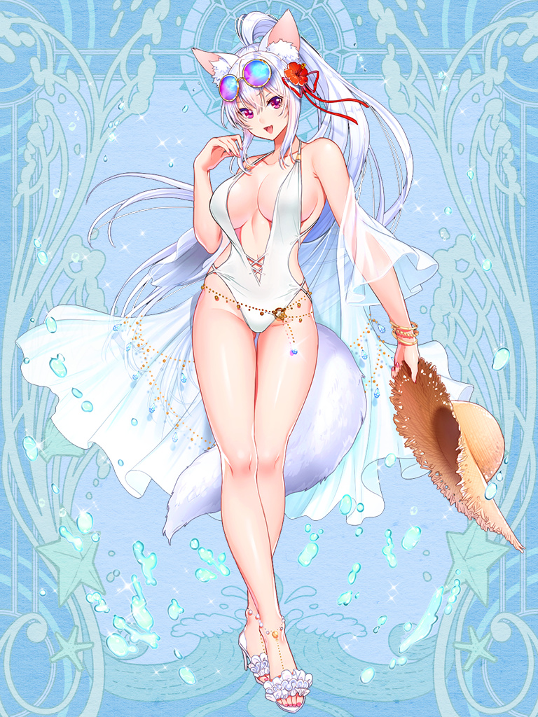 1girl, animal_ears, bangs, belly_chain, bracelet, breasts, brown_headwear, commentary_request
