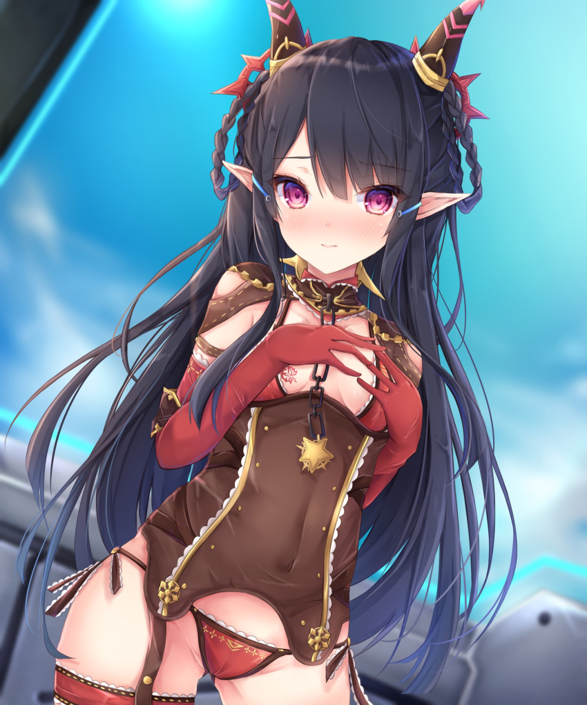 1girl, absurdres, anette_(pso2), ass_visible_through_thighs, bangs, blurry, blurry_background, blush