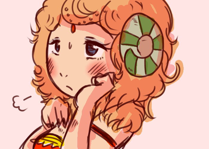 1girl, blonde_hair, blue_eyes, blush, circlet, curly_hair, doubutsu_no_mori, horns