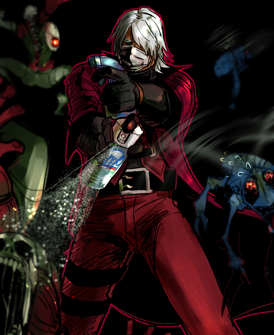 belt, belt_buckle, black_background, black_gloves, blue_eyes, bottle, buckle, coat