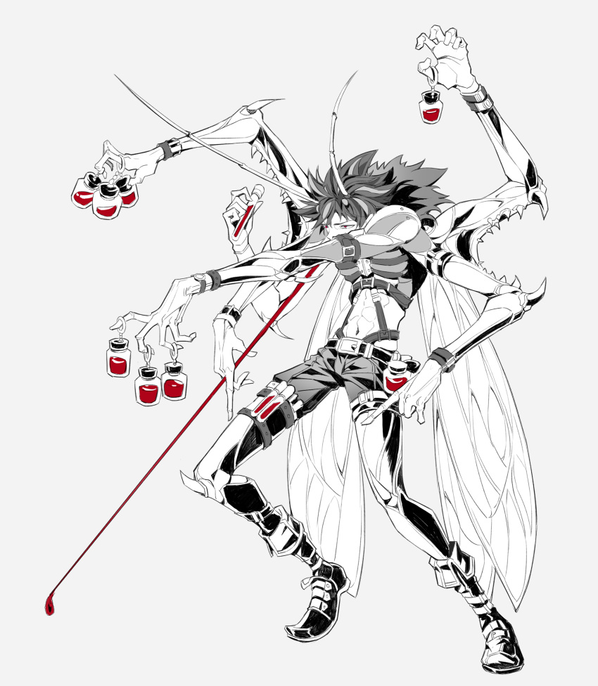 1boy, abs, absurdres, antennae, arm_belt, belt, belt_buckle, blood