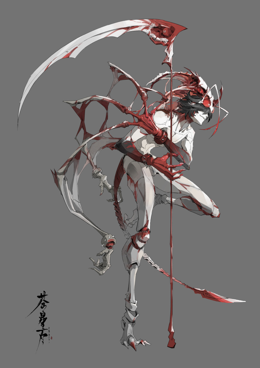1boy, absurdres, antennae, black_hair, collarbone, extra_arms, extra_ears, fingernails