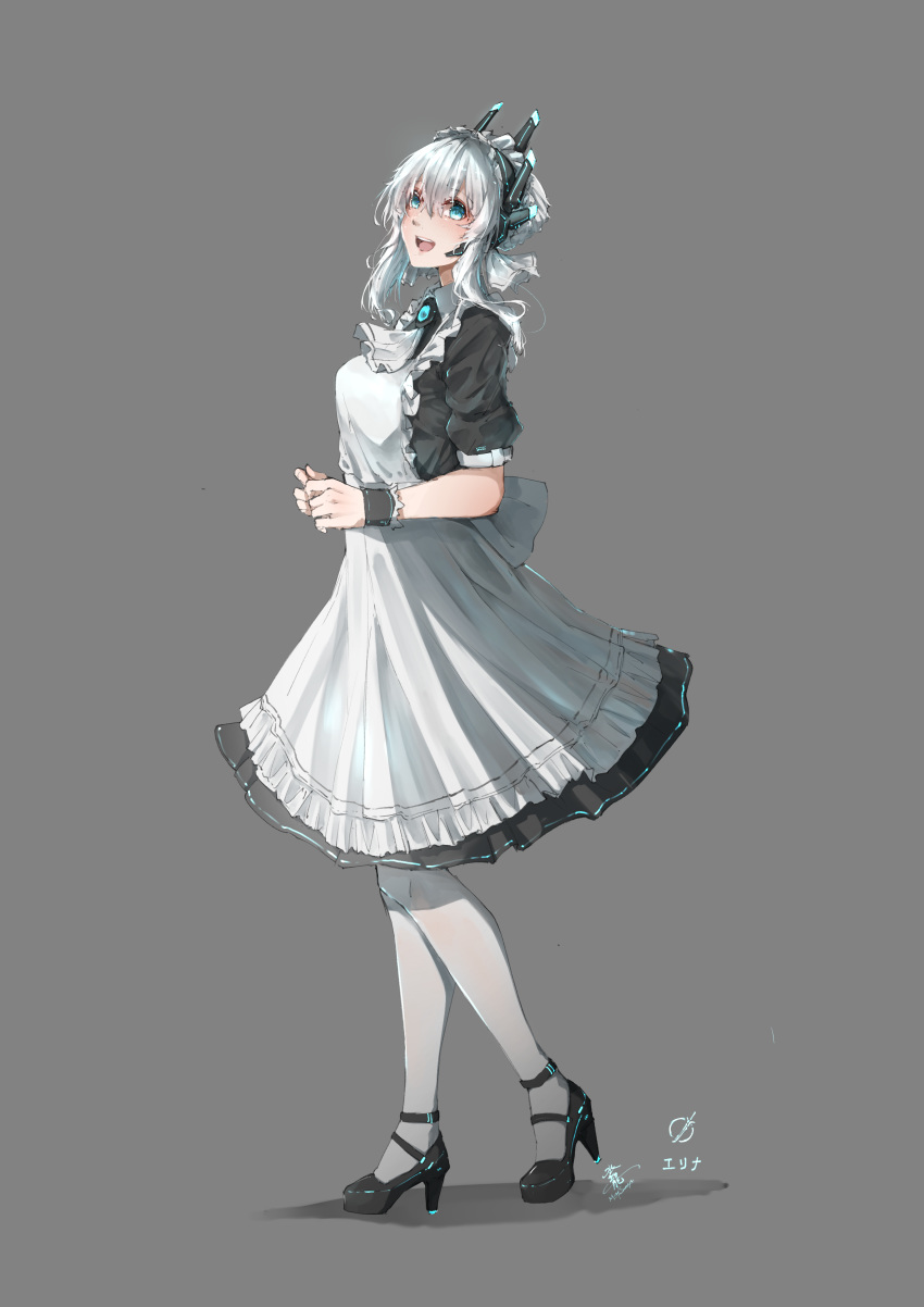 1girl, absurdres, apron, blue_eyes, braid, breasts, cyberpunk, cyborg