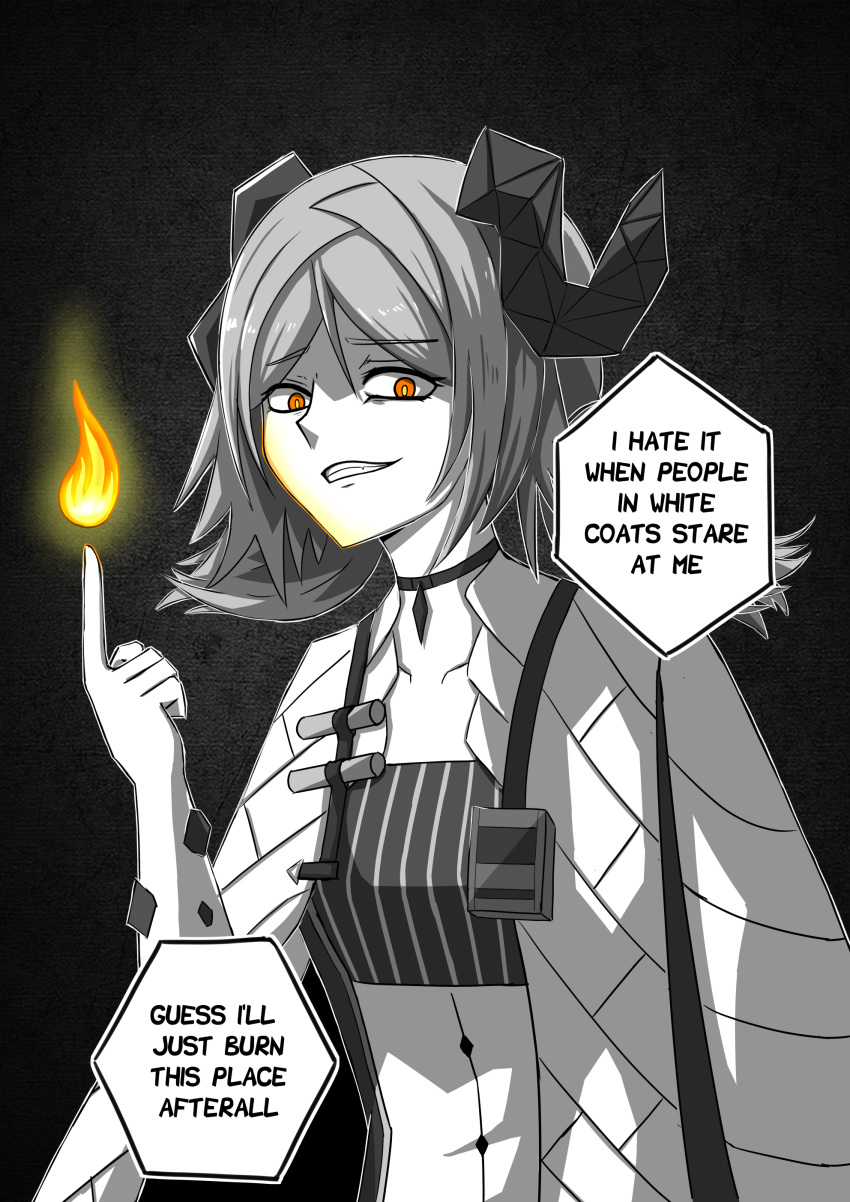1girl, absurdres, arknights, choker, commentary, english_commentary, english_text, eyebrows_visible_through_hair