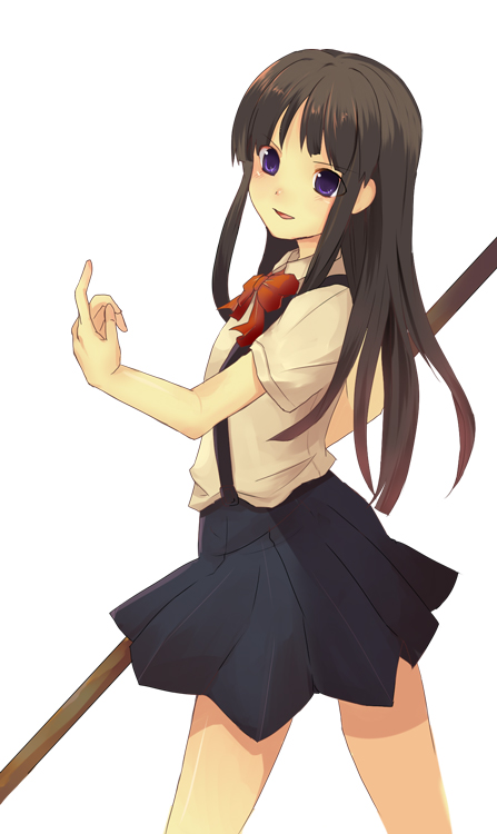 furude_rika, higurashi_no_naku_koro_ni, long_hair, purple_eyes, sazame, skirt, staff, standing, violet_eyes