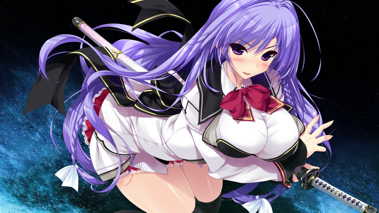 1girl, arm_under_breasts, black_background, blush, bow, bowtie, breasts, eyebrows_visible_through_hair