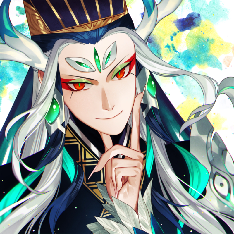 1boy, black_hair, blue_hair, chinese_clothes, eyelashes, eyeshadow, fate/grand_order, fate_(series)