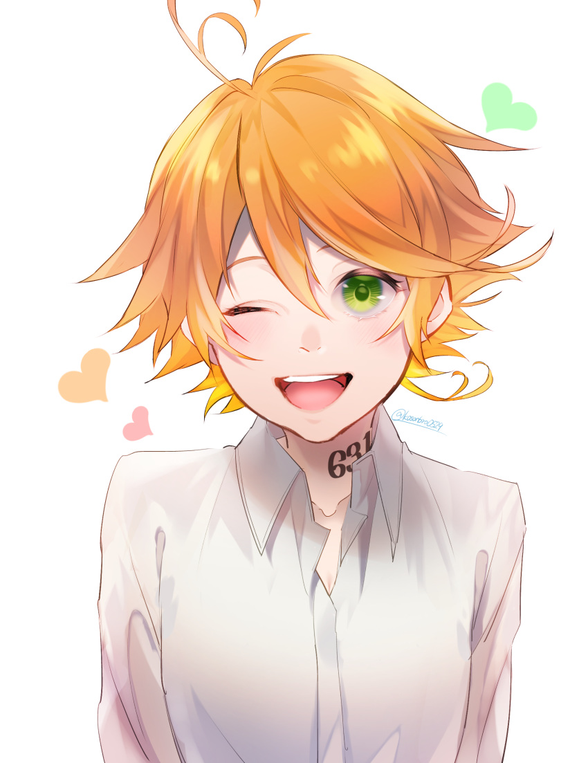 1girl, absurdres, blush, emma_(yakusoku_no_neverland), heart, highres, kosodoro, looking_at_viewer