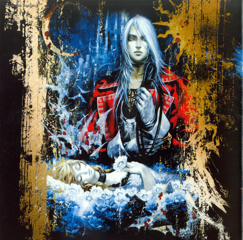 akumajo_dracula, ayami_kojima, blonde_hair, castlevania, castlevania:_harmony_of_dissonance, charcoal_(medium), colored_eyelashes, eyelashes