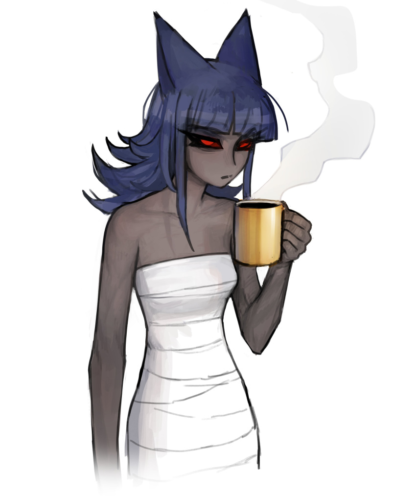 1girl, absurdres, animal_ears, bandages, bangs, bare_arms, bare_shoulders, black_sclera