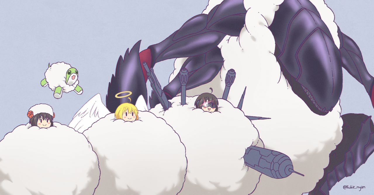 >:), 1girl, :d, alternate_form, angel_wings, black_hair, blonde_hair, goggles