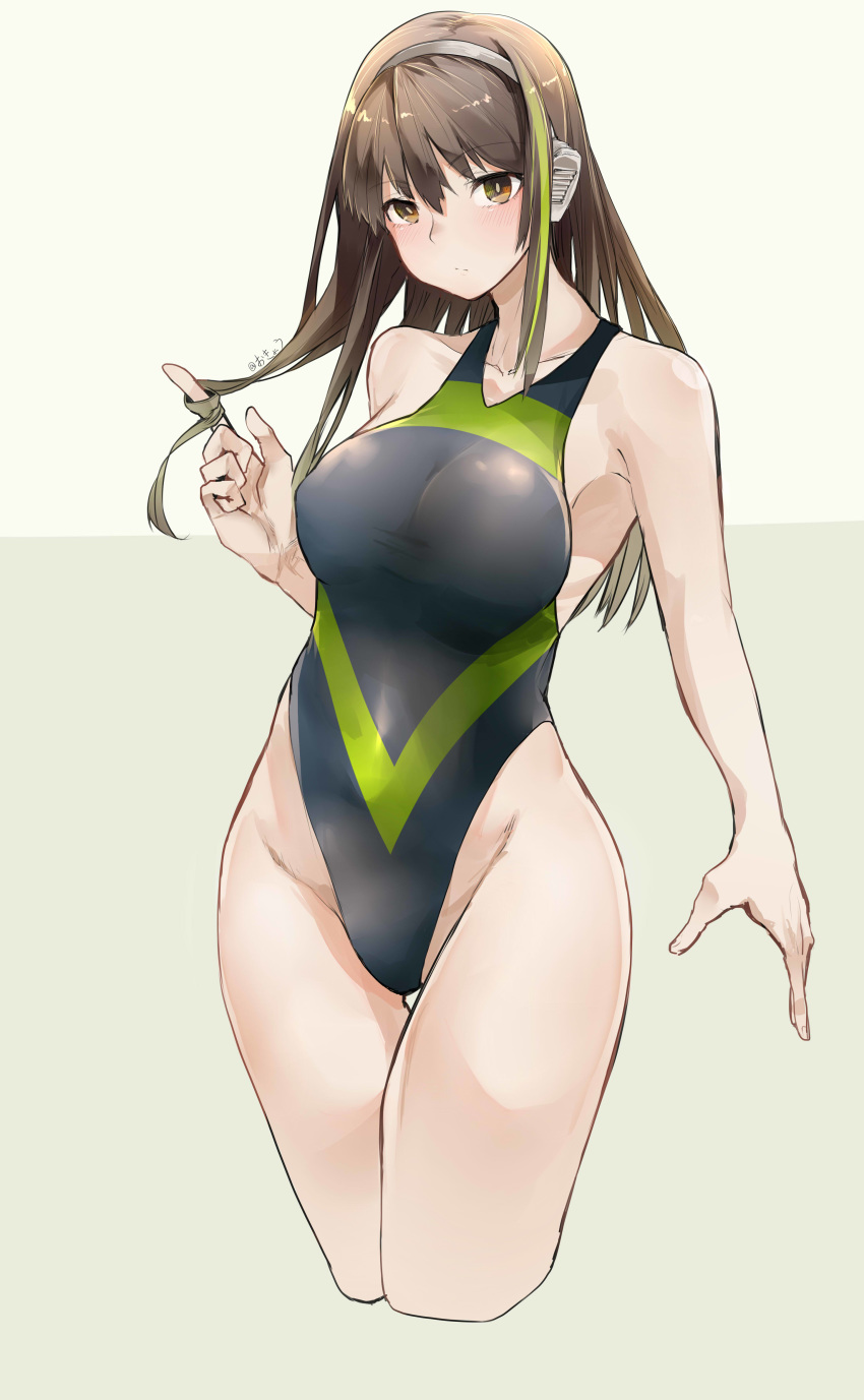 1girl, absurdres, bangs, bare_shoulders, breasts, brown_eyes, brown_hair, covered_nipples