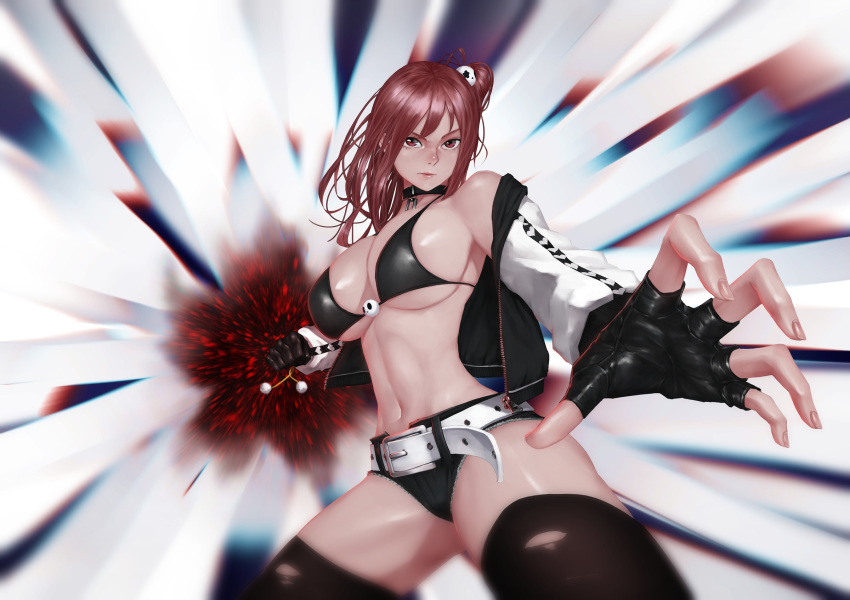 belt, bikini, bikini_top, bluecup, breasts, dead_or_alive, gloves, hair_ornament
