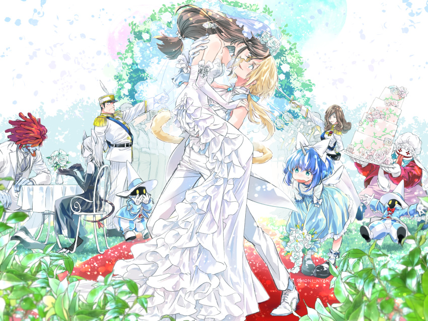 1other, 4girls, 5boys, adelbert_steiner, animal_ears, beard, beatrix_(ff9), black_mage