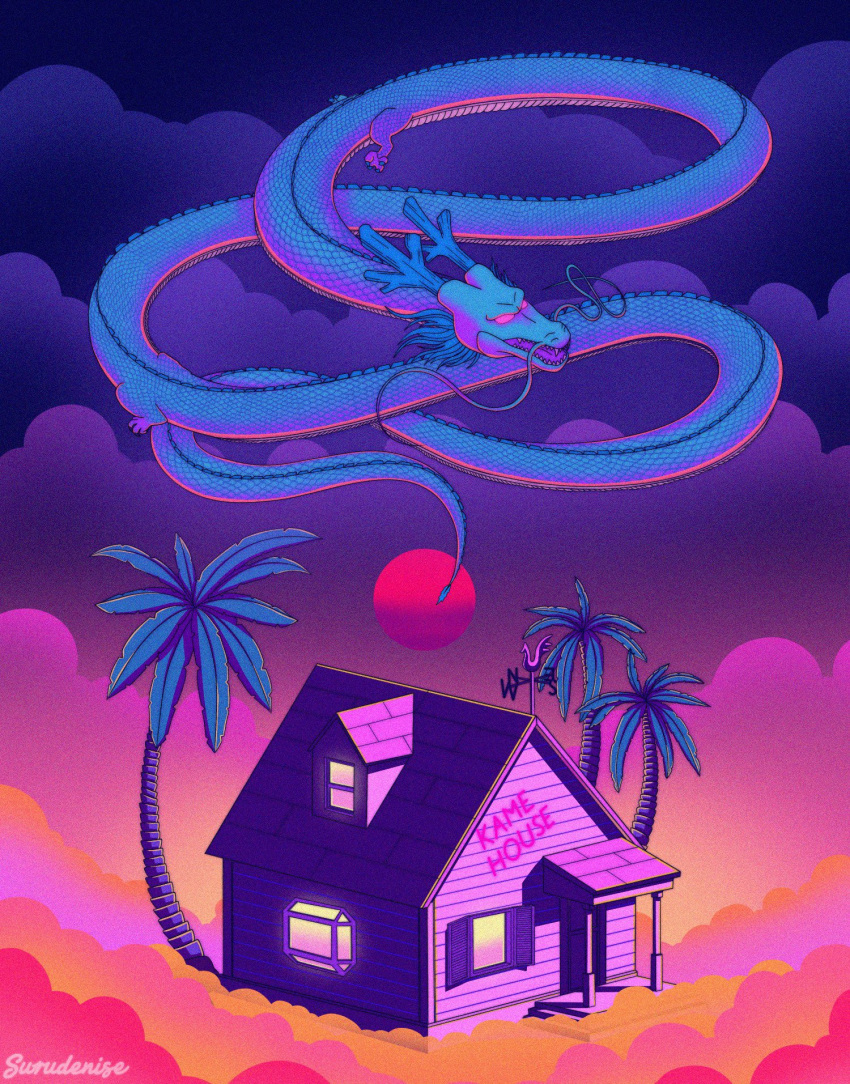 animal, artist_name, building, clouds, cloudy_sky, commentary, dark_clouds, dragon